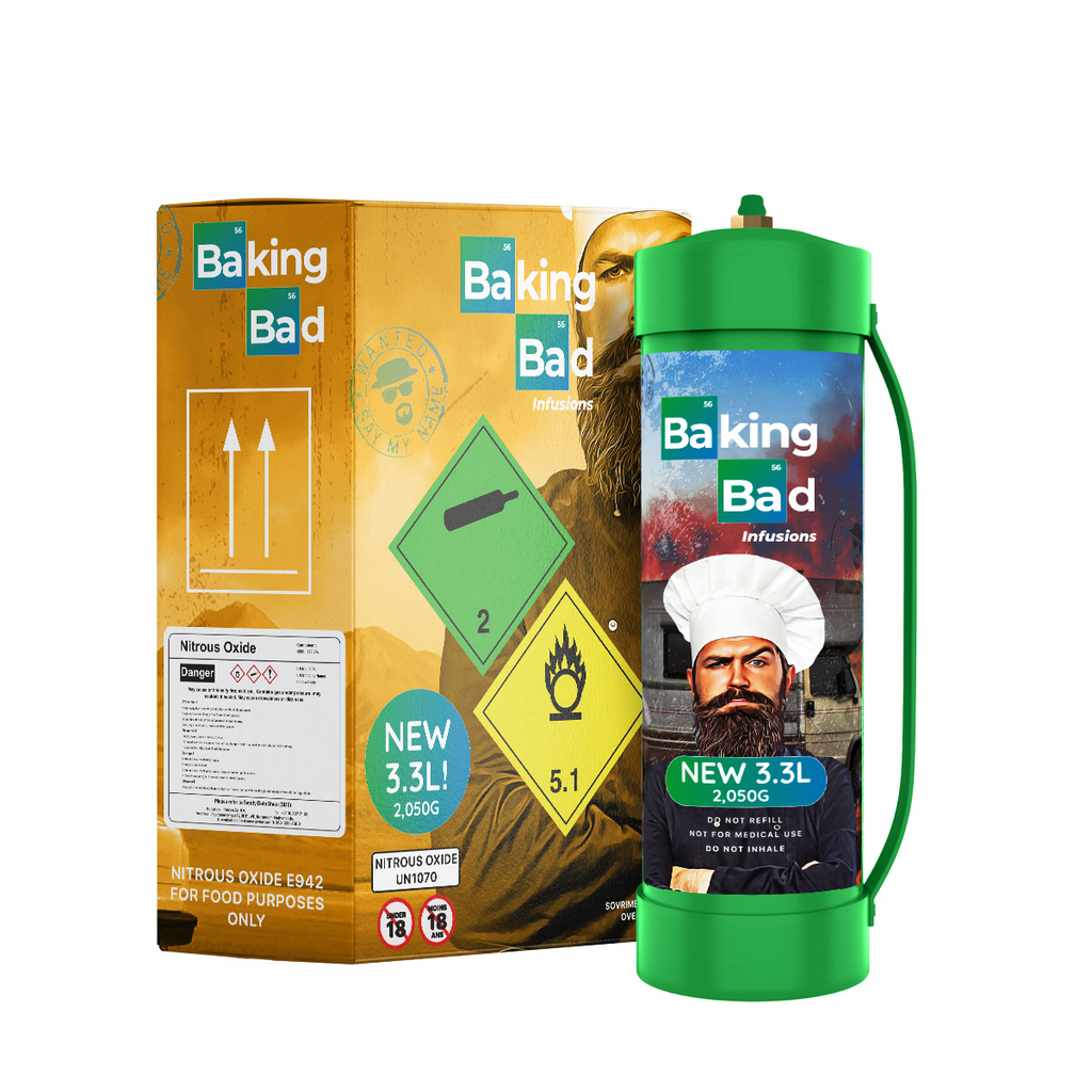 Baking Bad 3.3L 2050g N2O cannister with retail packaging for commercial kitchens in Australia