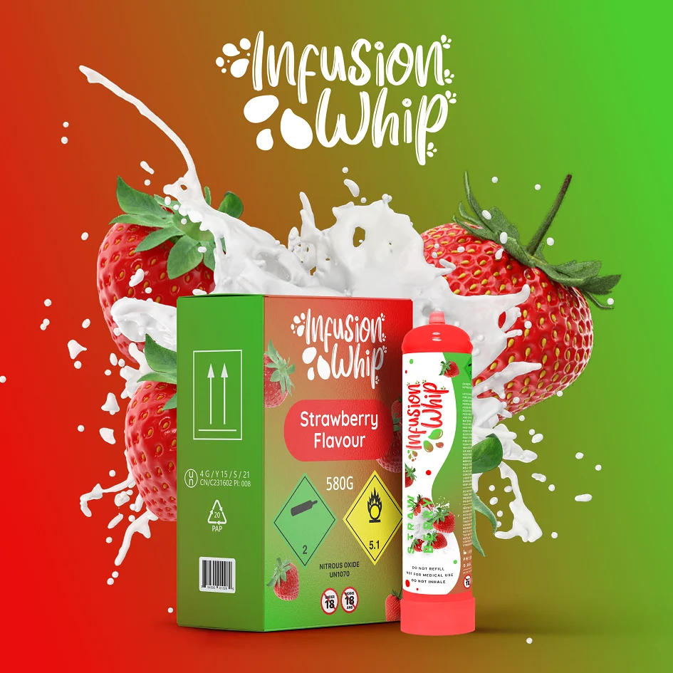 Infusionwhip 580g Strawberry flavoured N2O canister with packaging