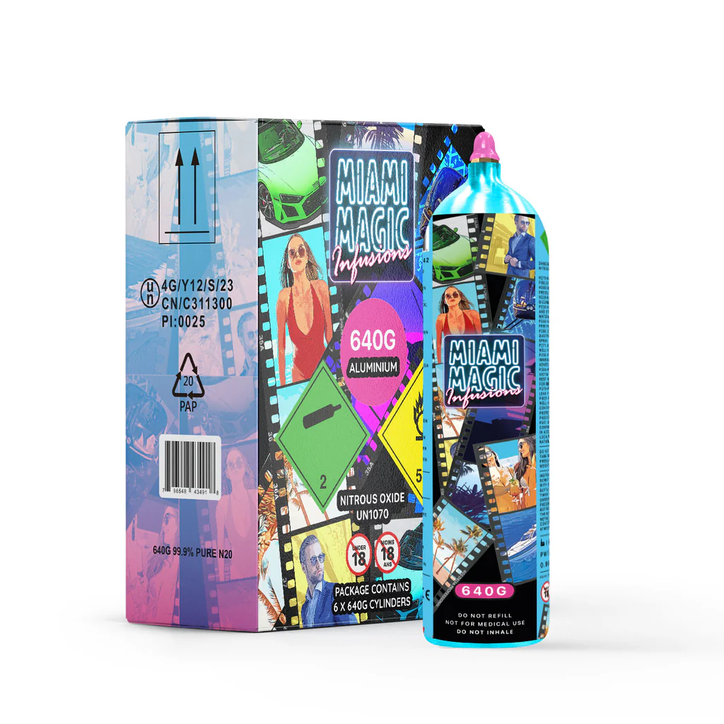 Miami Magic Infusions 640g N2O canister with retail packaging box