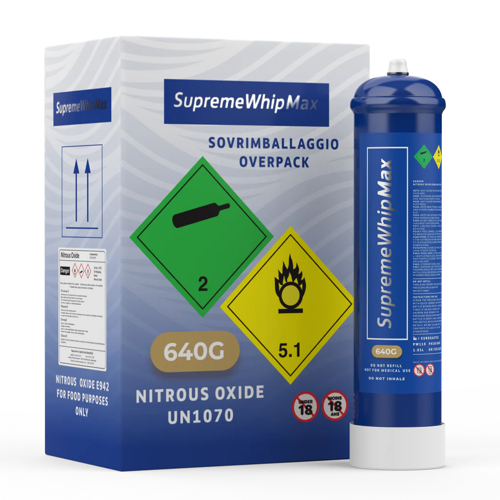 SupremeWhipMAX 640g cream charger canister for cafés, caterers, and professional kitchens