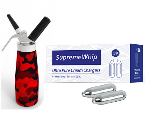 Starter Packs - SupremeWhip Cream Chargers + 0.5L Red Camo Print Dispenser